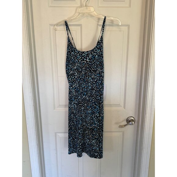 Athleta Dresses & Skirts - Athleta Infinty Dress Blue And Black Print Lined Racer Back Mini Dress XL NWT
